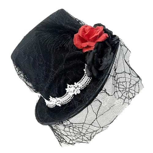 divuukyi Eleganter Hut mit Blumen-Spitzenschleier für Halloween und Theatergebrauch, Themenfeier, Bühnenaufführungen von divuukyi