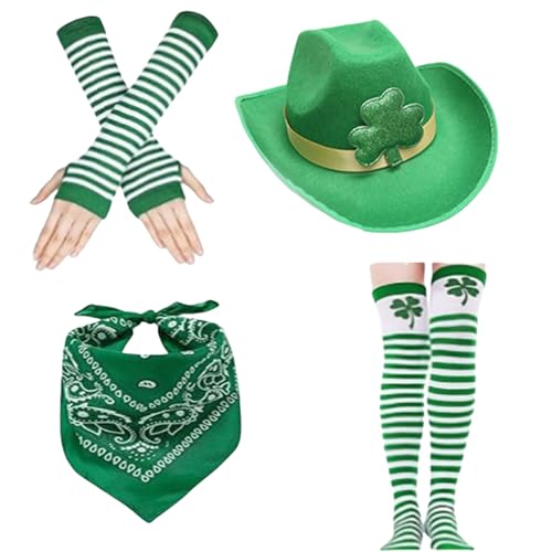 divuukyi Grünes Kleeblatt-Hut, Bandana und Handschuhe, Kostüm-Set für verschiedene Altersgruppen, Karneval, Partys und Themenveranstaltungen, 4-teilig divuukyi Grünes Kleeblatt-Hut, Bandana und Handschuhe, Kostüm-Set für verschiedene Altersgruppen, Karneval, Partys und Themenveranstaltungen, 4-teilig von divuukyi