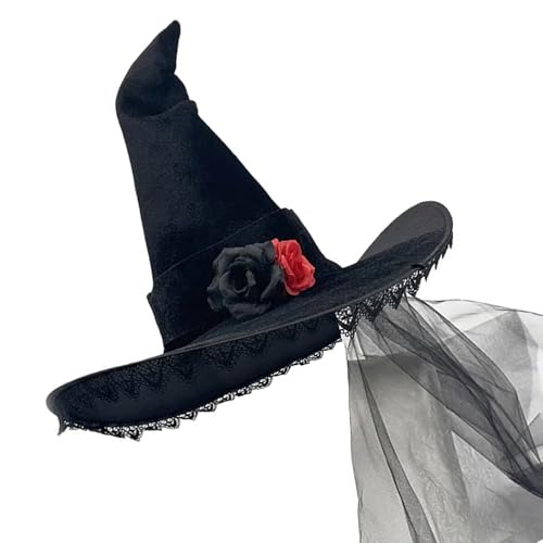 divuukyi Halloween-Party-Kopfbedeckung, langlebig, Netz, Hexenhut, Gothicismus, Schnürsenkel, Schleierhut für Halloween-Partys und Cosplay-Veranstaltungen von divuukyi