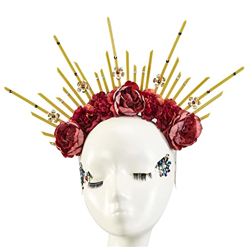 divuukyi Halos Kopfschmuck Tiaras Blume Gothic Haarschmuck Stirnband Cosplay Party Kopfbedeckung für Frauen von divuukyi