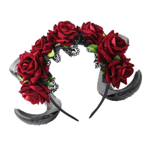 divuukyi Handgefertigtes Horn-Stirnband für Mädchen, Hexe, Kopfbedeckung, Horn, dunkle Spitze, Kopfbedeckung, Maskeraden, Halloween, Hexenparty von divuukyi