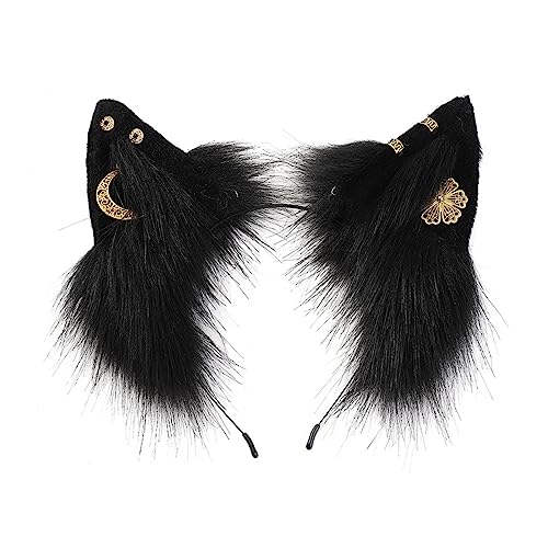 divuukyi Ohr-Cosplay-Haarreif mit goldenen Ohrringen, für Damen, Teenager, Haarreif für Live-Übertragung, Cartoon, Karneval, Haarband von divuukyi