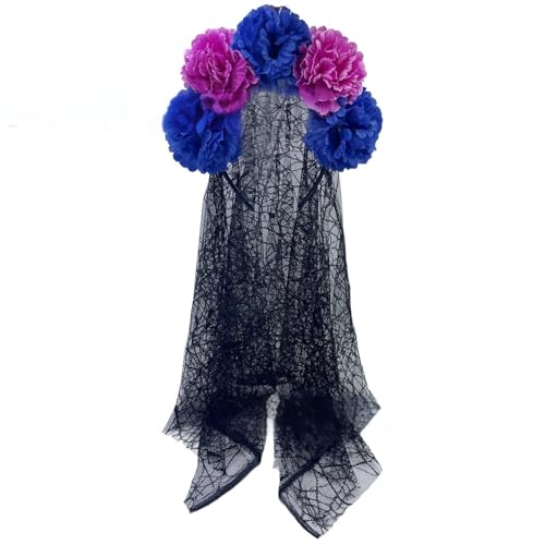 divuukyi Realistischer Blumenkopfschmuck für Halloween-Partys, mit fließendem schwarzen Wickeln, Rollenspiel, Cosplay-Outfit von divuukyi