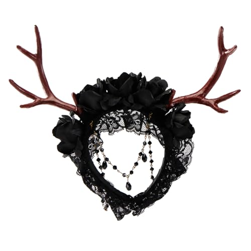 divuukyi Rose Hexenkostüm Haarreifen Gothic Dunkle Spitze Haarstyling für Live-Show-Stirnbänder Gothic Karneval von divuukyi