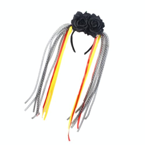 divuukyi Totenkopf-Haarband mit Rosen-Dekoration, Cosplay-Haarteile für Halloween-Partys und Kostümveranstaltungen von divuukyi