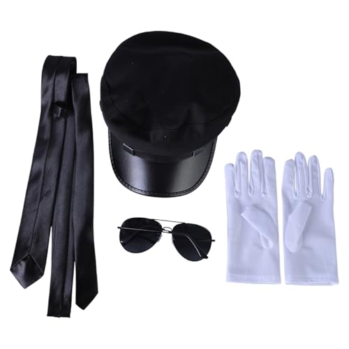 divuukyi Urlaubs-Chauffeur-Kostüm-Zubehör, Dariver-Hut, Brille, Fliege, Handschuhe, um Ihr Halloween zu erhellen divuukyi Urlaubs-Chauffeur-Kostüm-Zubehör, Dariver-Hut, Brille, Fliege, Handschuhe, um Ihr Halloween zu erhellen von divuukyi
