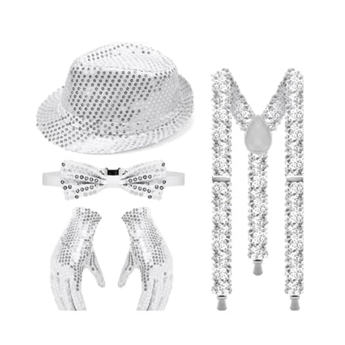 divuukyi Zauberhut, Pailletten-Fedoras + Fliege + Hosenträgerhandschuh für Zauberer, Kostüm, Rollenspiel für Erwachsene, Halloween, Cosplay divuukyi Zauberhut, Pailletten-Fedoras + Fliege + Hosenträgerhandschuh für Zauberer, Kostüm, Rollenspiel für Erwachsene, Halloween, Cosplay von divuukyi