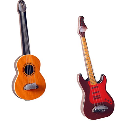 diyfixlcd 2 Stück Miniatur-Gitarre Mini-Musikinstrument Bassgitarre Modell Ornament für Heimdekoration von diyfixlcd