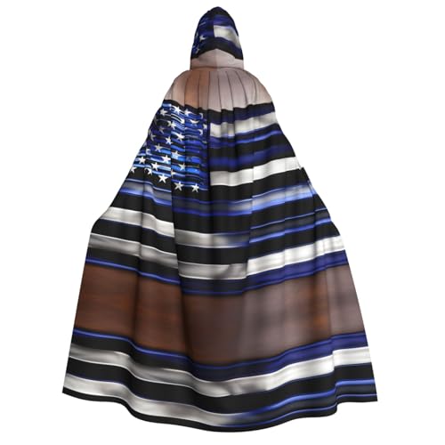 dkkuvt Amerikanische dünne blaue Flagge, geeignet für Männer und Frauen, Halloween-Kostüm, Kapuzenumhang, Umhang für Erwachsene, Umhang von dkkuvt