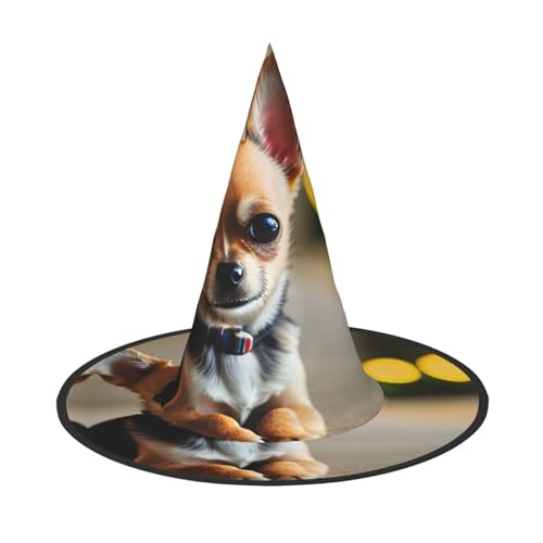dkkuvt Chihuahua Hund 1 Druck Karneval Halloween Hexenhut Kostüm Hut für Partys Maskeraden für Damen Herren von dkkuvt