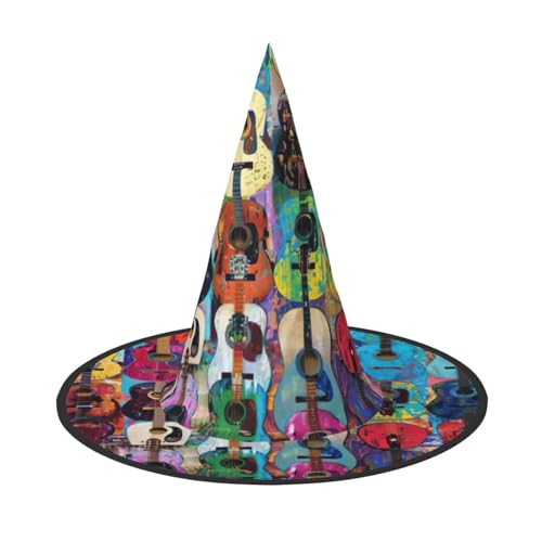 dkkuvt Farbiger Akustik- und Gitarren-Druck, Karneval, Halloween, Hexenhut, Kostüm, Hut für Partys, Maskeraden für Damen und Herren dkkuvt Farbiger Akustik- und Gitarren-Druck, Karneval, Halloween, Hexenhut, Kostüm, Hut für Partys, Maskeraden für Damen und Herren von dkkuvt