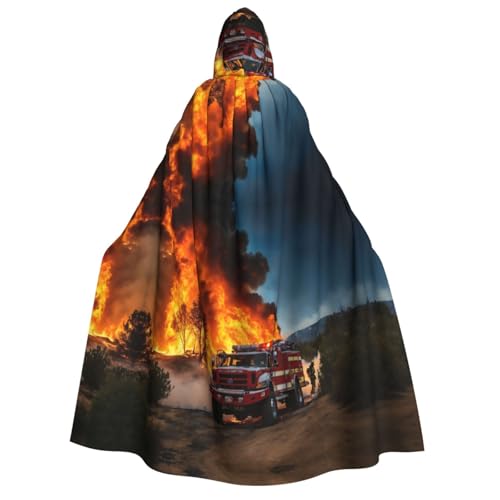 dkkuvt Feuerwehrmann Feuerwehrmann Flamme Druck Halloween Elegance Kapuzenumhang Uni Umhang für Cosplay Karneval Partys Kostüme von dkkuvt