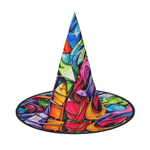 dkkuvt Graffiti-Zeichen-Druck, Karneval, Halloween, Hexenhut, Kostüm, Hut für Partys, Maskeraden für Damen und Herren dkkuvt Graffiti-Zeichen-Druck, Karneval, Halloween, Hexenhut, Kostüm, Hut für Partys, Maskeraden für Damen und Herren von dkkuvt