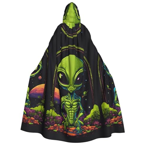 dkkuvt Grüner Alien-Druck, geeignet für Männer und Frauen, Halloween-Kostüm, Kapuzenumhang, Umhang für Erwachsene, Umhang von dkkuvt