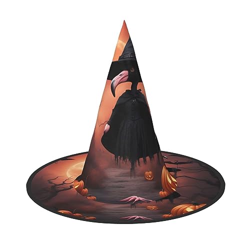 dkkuvt Halloween Flamingo Hexenhut Druck Karneval Halloween Hexenhut Kostüm Hut für Partys Maskeraden für Damen Herren von dkkuvt