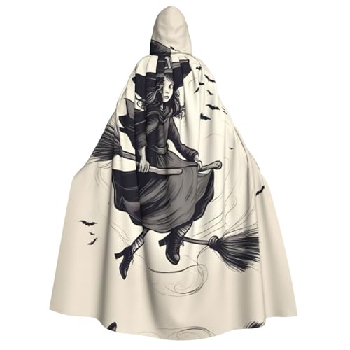 dkkuvt Halloween-Hexe fliegend 1 Druck, geeignet für Männer und Frauen, Halloween-Kostüm, Kapuzenumhang, Umhang für Erwachsene, Umhang von dkkuvt