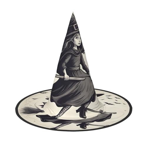 dkkuvt Halloween Hexe fliegend 1 Druck Karneval Halloween Hexenhut Kostüm Hut für Partys Maskeraden für Damen Herren von dkkuvt