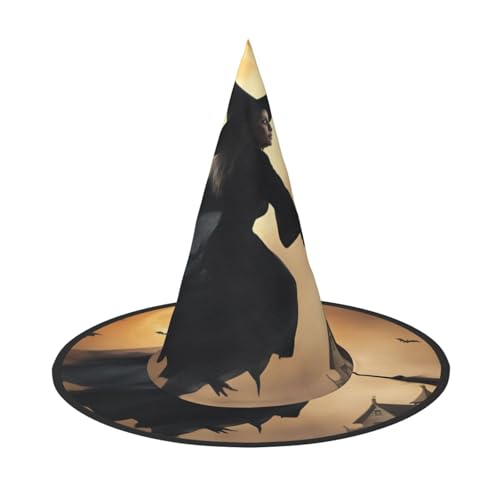 dkkuvt Halloween Hexe fliegend 2 Druck Karneval Halloween Hexenhut Kostüm Hut für Partys Maskeraden für Damen Herren von dkkuvt