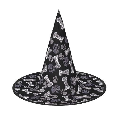 dkkuvt Hexenhut mit Hundepfotenaufdruck, für Karneval, Halloween, Party, Maskenball, für Damen und Herren von dkkuvt