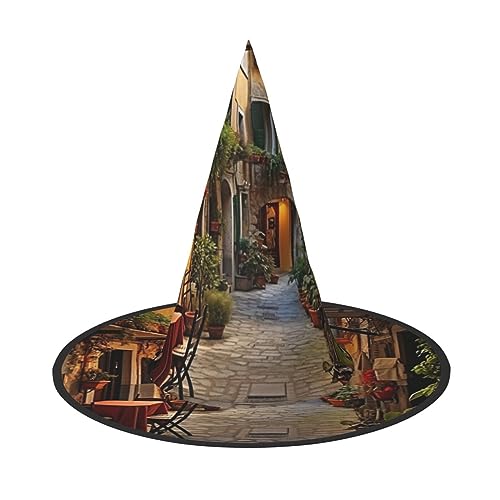 dkkuvt Italienischer Hexenhut mit altem Straßendruck, Karneval, Halloween, Kostüm, Hut für Partys, Maskeraden für Damen und Herren dkkuvt Italienischer Hexenhut mit altem Straßendruck, Karneval, Halloween, Kostüm, Hut für Partys, Maskeraden für Damen und Herren von dkkuvt