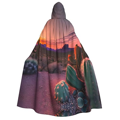 dkkuvt Kaktus-Wüste, Sonnenuntergang-Druck, geeignet für Männer und Frauen, Halloween-Kostüm, Kapuzenumhang, Umhang für Erwachsene, Umhang von dkkuvt