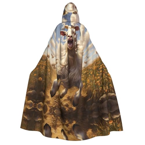 dkkuvt Kapuzenumhang mit Ziegenfroldruck, Halloween, Eleganz, Uni, Umhang für Cosplay, Karneval, Partys, Kostüme von dkkuvt
