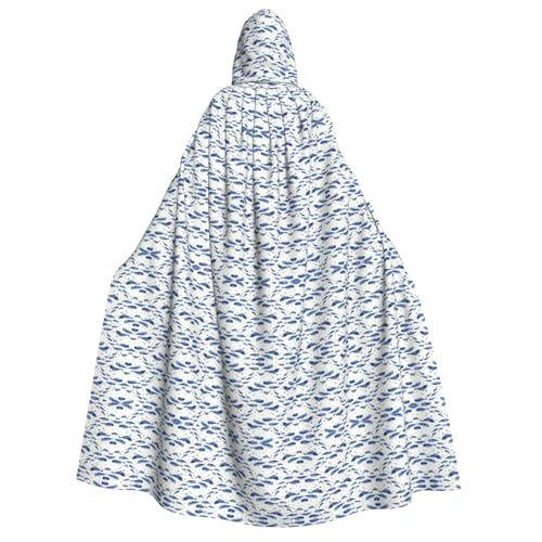 dkkuvt Kleiner blauer Wal-Schwimm-Druck, Halloween, Eleganz, Kapuzenumhang, Uni, Umhang für Cosplay, Karneval, Partys, Kostüme von dkkuvt