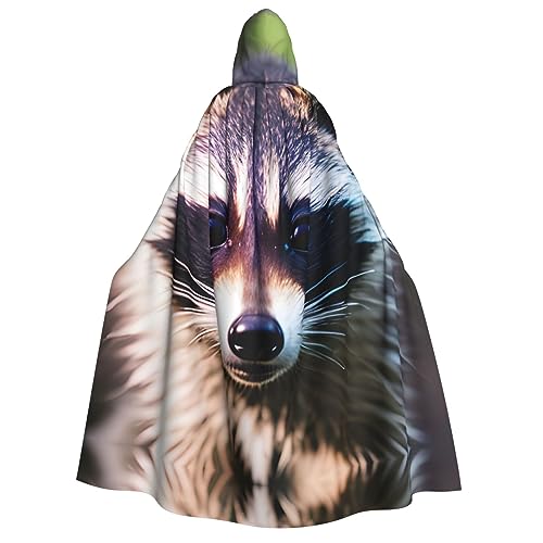 dkkuvt Little Raccoon Face 1 Print Halloween Elegance Hooded Cloak Uni Cape For Cosplay Carnival Parties Costumes von dkkuvt
