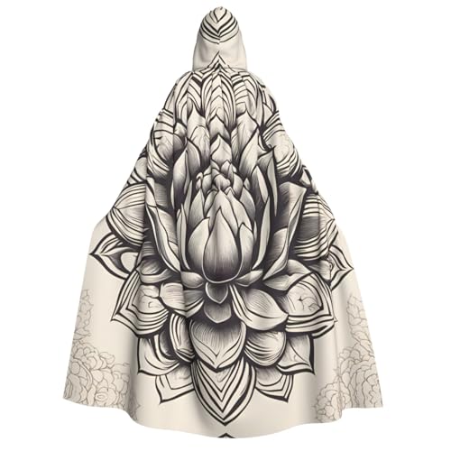 dkkuvt Lotus Flower Namaste 1 Print Halloween Elegance Hooded Cloak Uni Cape For Cosplay Carnival Parties Costumes von dkkuvt