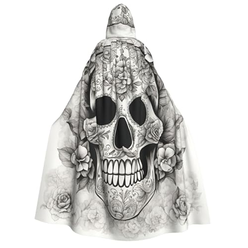 dkkuvt Mexikanischer Totenkopf-Druck, geeignet für Männer und Frauen, Halloween-Kostüm, Kapuzenumhang, Umhang für Erwachsene, Umhang von dkkuvt