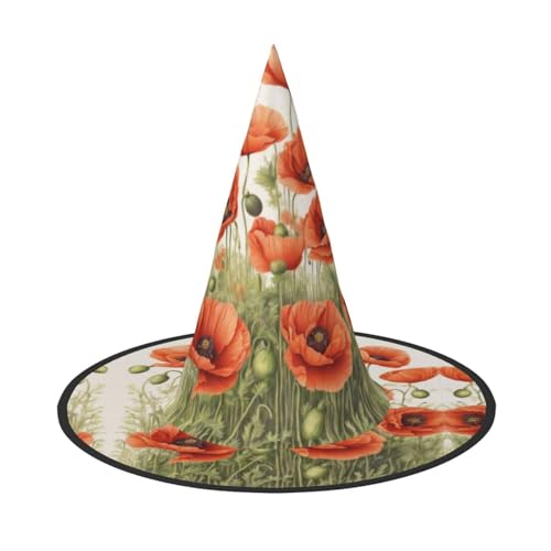 dkkuvt Mohnblumen-Druck, Karneval, Halloween, Hexenhut, Kostüm, Hut für Partys, Maskeraden für Damen und Herren dkkuvt Mohnblumen-Druck, Karneval, Halloween, Hexenhut, Kostüm, Hut für Partys, Maskeraden für Damen und Herren von dkkuvt