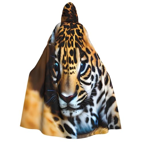 dkkuvt Niedlicher Baby-Jaguar-Aufdruck für Männer und Frauen, Halloween-Kostüm, Kapuzenumhang, Umhang für Erwachsene, Umhang von dkkuvt