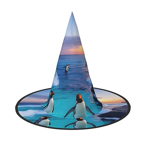 dkkuvt Pinguin und Meer Druck Karneval Halloween Hexenhut Kostüm Hut für Partys Maskeraden für Damen Herren von dkkuvt