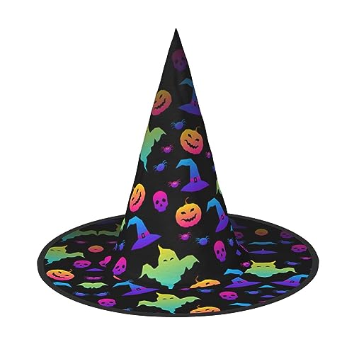 dkkuvt Regenbogen Halloween Geist Hexenhut Spinnen Druck Karneval Halloween Hexenhut Kostüm Hut für Partys Maskeraden für Damen Herren von dkkuvt