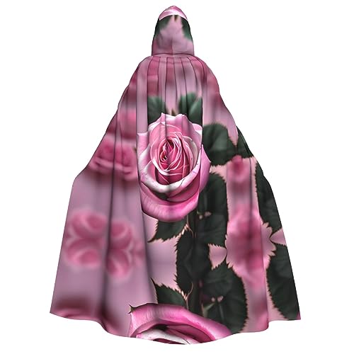dkkuvt Rosa und Rosen-Druck, geeignet für Männer und Frauen, Halloween-Kostüm, Kapuzenumhang, Umhang für Erwachsene, Umhang von dkkuvt