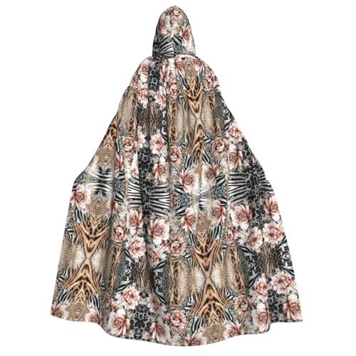 dkkuvt Rosafarbener Blumen-Leopardenmuster, Halloween-Eleganz, Kapuzenumhang, Uni, Umhang für Cosplay, Karneval, Partys, Kostüme von dkkuvt