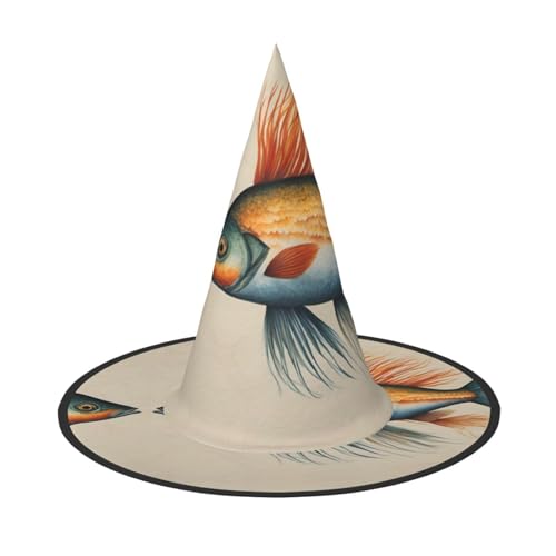 dkkuvt Safflower Fliegender Fisch Druck Karneval Halloween Hexenhut Kostüm Hut für Partys Maskeraden für Damen Herren dkkuvt Safflower Fliegender Fisch Druck Karneval Halloween Hexenhut Kostüm Hut für Partys Maskeraden für Damen Herren von dkkuvt