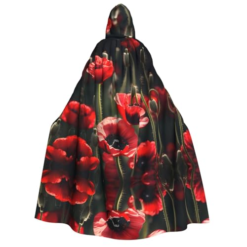 dkkuvt Schöner roter Mohnblumen-Druck, geeignet für Männer und Frauen, Halloween-Kostüm, Kapuzenumhang, Umhang für Erwachsene, Umhang von dkkuvt