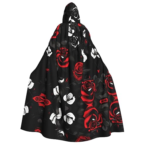 dkkuvt Schwarz-weiße und rote Rosen, geeignet für Männer und Frauen, Halloween-Kostüm, Kapuzenumhang, Umhang für Erwachsene, Umhang dkkuvt Schwarz-weiße und rote Rosen, geeignet für Männer und Frauen, Halloween-Kostüm, Kapuzenumhang, Umhang für Erwachsene, Umhang von dkkuvt