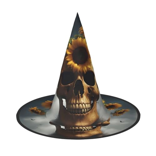 dkkuvt Sonnenblumen-Halloween-Totenkopf-Druck, Karneval, Halloween, Hexenhut, Kostüm, Hut für Partys, Maskeraden für Damen und Herren dkkuvt Sonnenblumen-Halloween-Totenkopf-Druck, Karneval, Halloween, Hexenhut, Kostüm, Hut für Partys, Maskeraden für Damen und Herren von dkkuvt