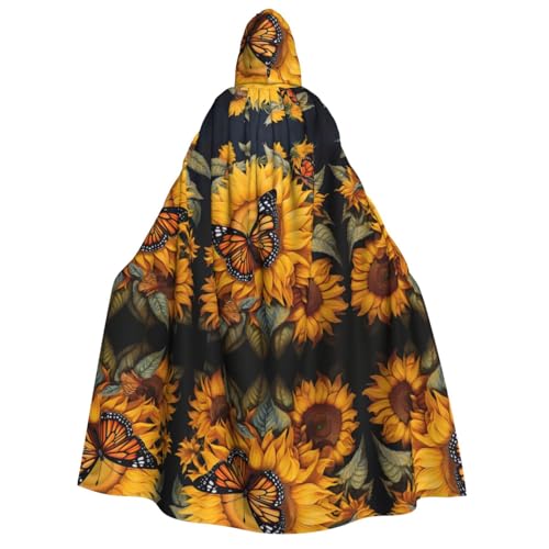 dkkuvt Sonnenblumen-Schmetterlings-Druck, Halloween, Eleganz, Kapuzenumhang, Uni, Umhang für Cosplay, Karneval, Partys, Kostüme von dkkuvt