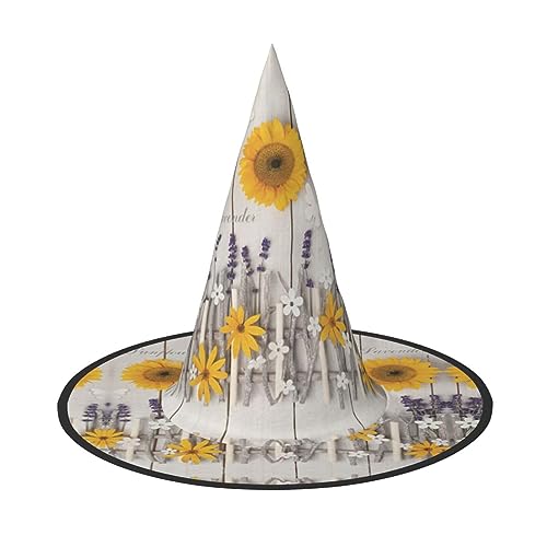 dkkuvt Sonnenblumen auf Holzdruck, Karneval, Halloween, Hexenhut, Kostüm, Hut für Partys, Maskeraden für Damen und Herren dkkuvt Sonnenblumen auf Holzdruck, Karneval, Halloween, Hexenhut, Kostüm, Hut für Partys, Maskeraden für Damen und Herren von dkkuvt
