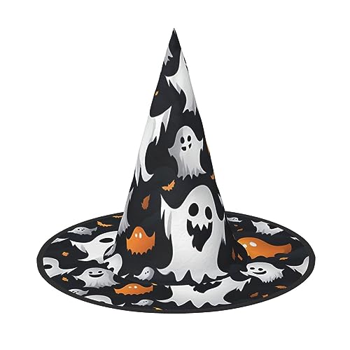 dkkuvt Süßer weißer Geist Halloween Muster Druck Karneval Halloween Hexenhut Kostüm Hut für Partys Maskeraden für Damen Herren von dkkuvt