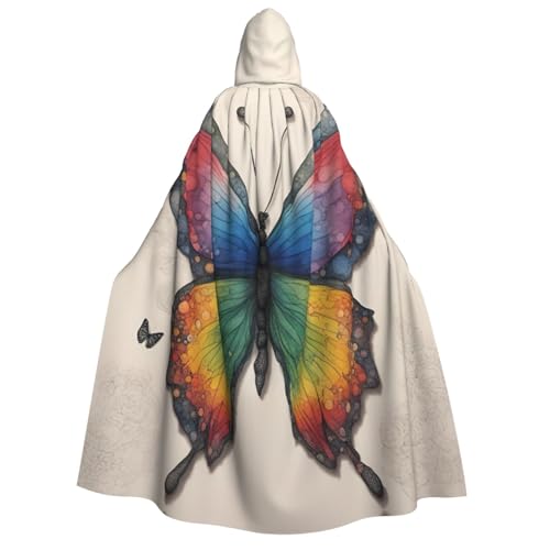 dkkuvt Umhang mit Kapuze und Regenbogen-Schmetterling-Druck, Halloween, Eleganz, Uni, Umhang für Cosplay, Karneval, Partys, Kostüme dkkuvt Umhang mit Kapuze und Regenbogen-Schmetterling-Druck, Halloween, Eleganz, Uni, Umhang für Cosplay, Karneval, Partys, Kostüme von dkkuvt