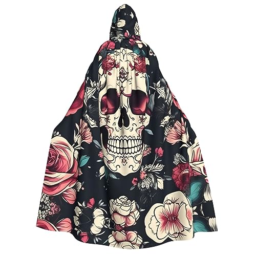 dkkuvt Umhang mit Kapuze und Totenkopf, Ornament-Muster, Halloween, Eleganz, Uni, Umhang für Cosplay, Karneval, Partys, Kostüme von dkkuvt