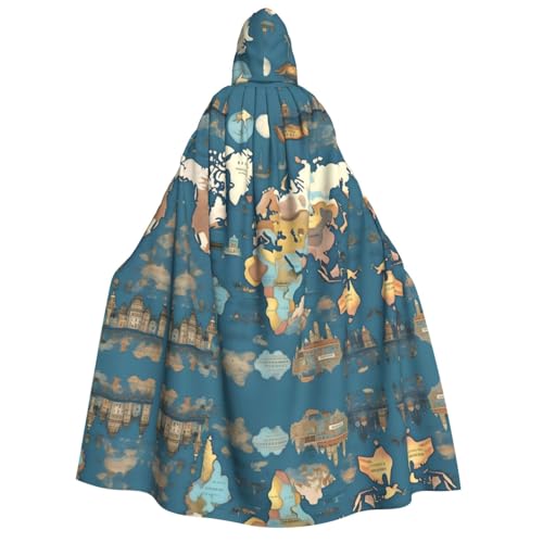 dkkuvt Umhang mit Weltkarten-Motiv, Halloween, Eleganz, Kapuzenumhang, Uni, Umhang für Cosplay, Karneval, Partys, Kostüme von dkkuvt