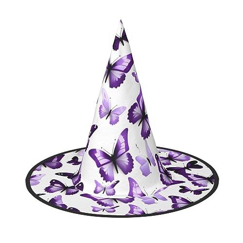 dkkuvt Weiß-violetter Schmetterlings-Druck, Karneval, Halloween, Hexenhut, Kostüm, Hut für Partys, Maskeraden für Damen und Herren dkkuvt Weiß-violetter Schmetterlings-Druck, Karneval, Halloween, Hexenhut, Kostüm, Hut für Partys, Maskeraden für Damen und Herren von dkkuvt