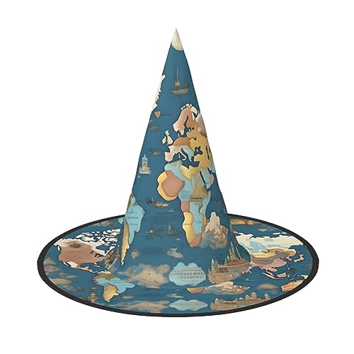 dkkuvt Weltkarte Muster Druck Karneval Halloween Hexenhut Kostüm Hut für Partys Maskeraden für Damen Herren dkkuvt Weltkarte Muster Druck Karneval Halloween Hexenhut Kostüm Hut für Partys Maskeraden für Damen Herren von dkkuvt