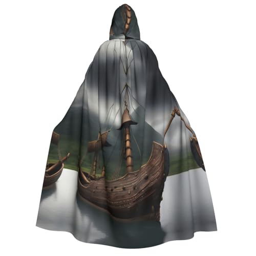 dkkuvt Wikinger-Boot-Druck, geeignet für Männer und Frauen, Halloween-Kostüm, Kapuzenumhang, Umhang für Erwachsene, Umhang von dkkuvt
