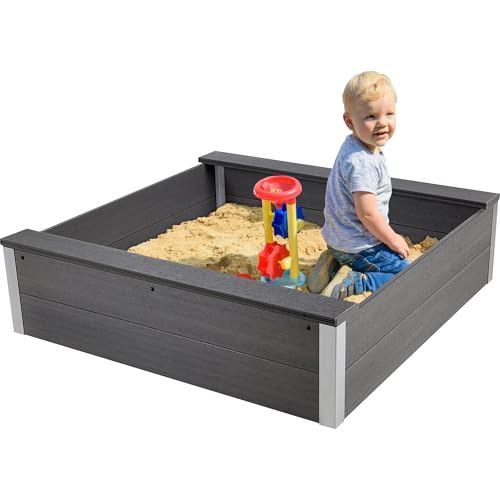 dobar® Sandkasten aus witterungsbeständigem WPC - Sandkiste zum Spielen für den Garten - 115 x 115 x 30 cm - Anthrazit von dobar